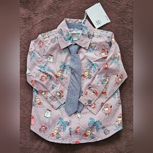 Sovereign Code Beach Santa Toddler Boys Button Shirt and Tie 2T - NWT
